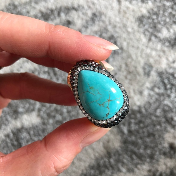 Loleta A Jewelry - Bold Turquoise + Rhinestone Gold Plated Ring
